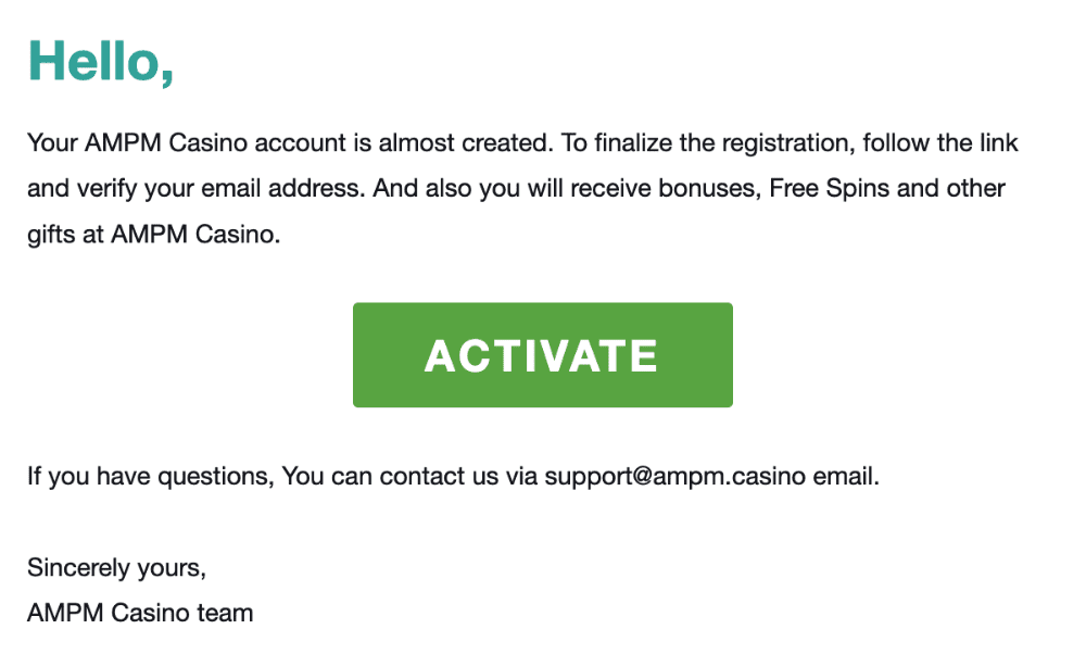 Дoждитecь пиcьмa-aктивaции Пиcьмo-пoдтвepждeниe peгиcтpaции нa caйтe AMПM Кaзинo