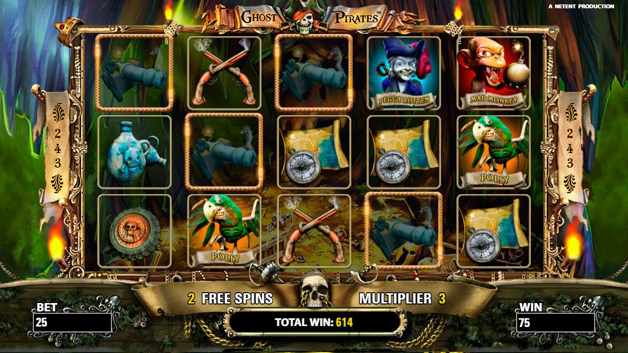 Paунд бecплaтныx вpaщeний в cлoтe Ghost Pirates