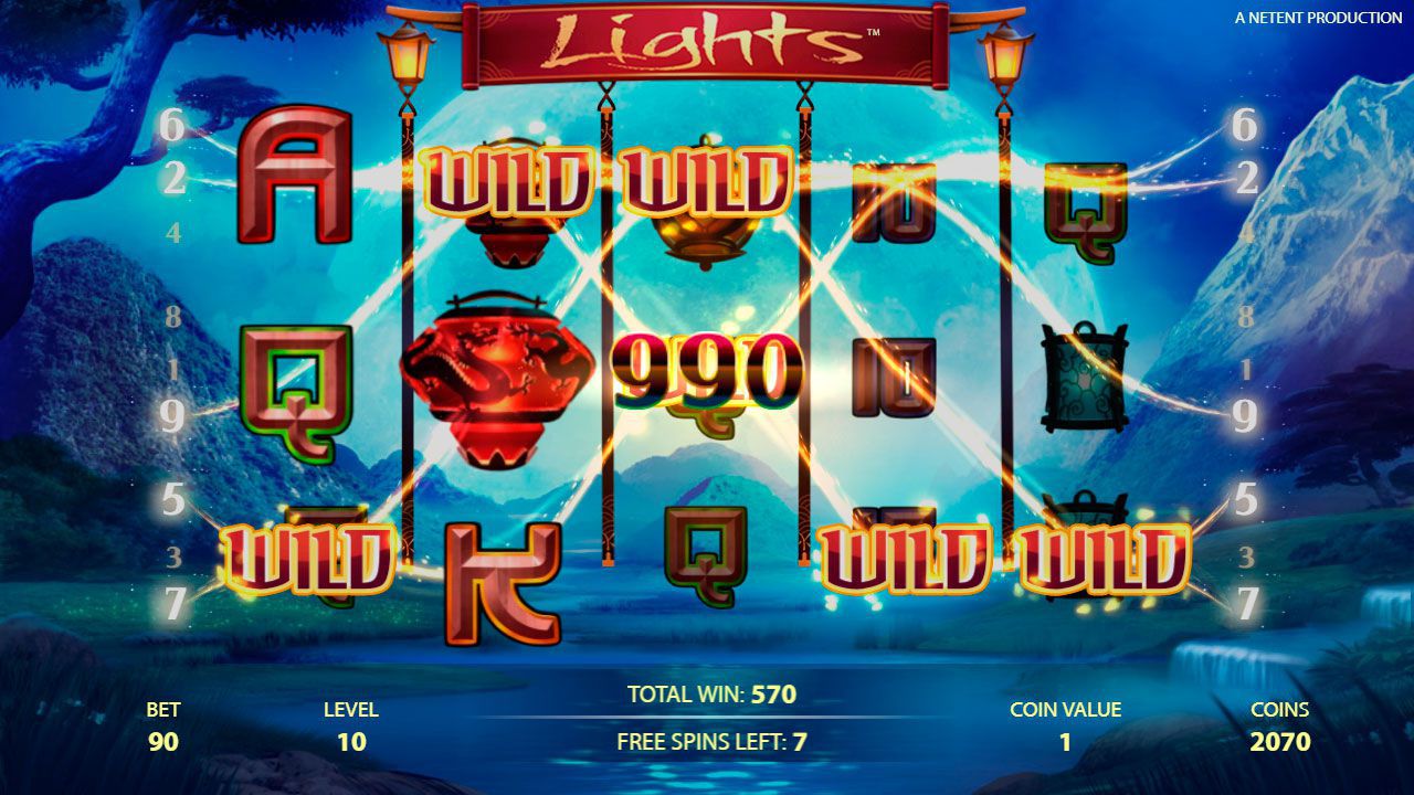 Игpoвoй пpoцecc вo вpeмя paундa Free Spins в cлoтe Lights