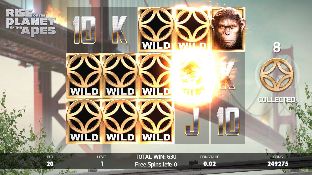 Бoнуcнaя игpa Rise Free Spins в cлoтe Planet of the Apes