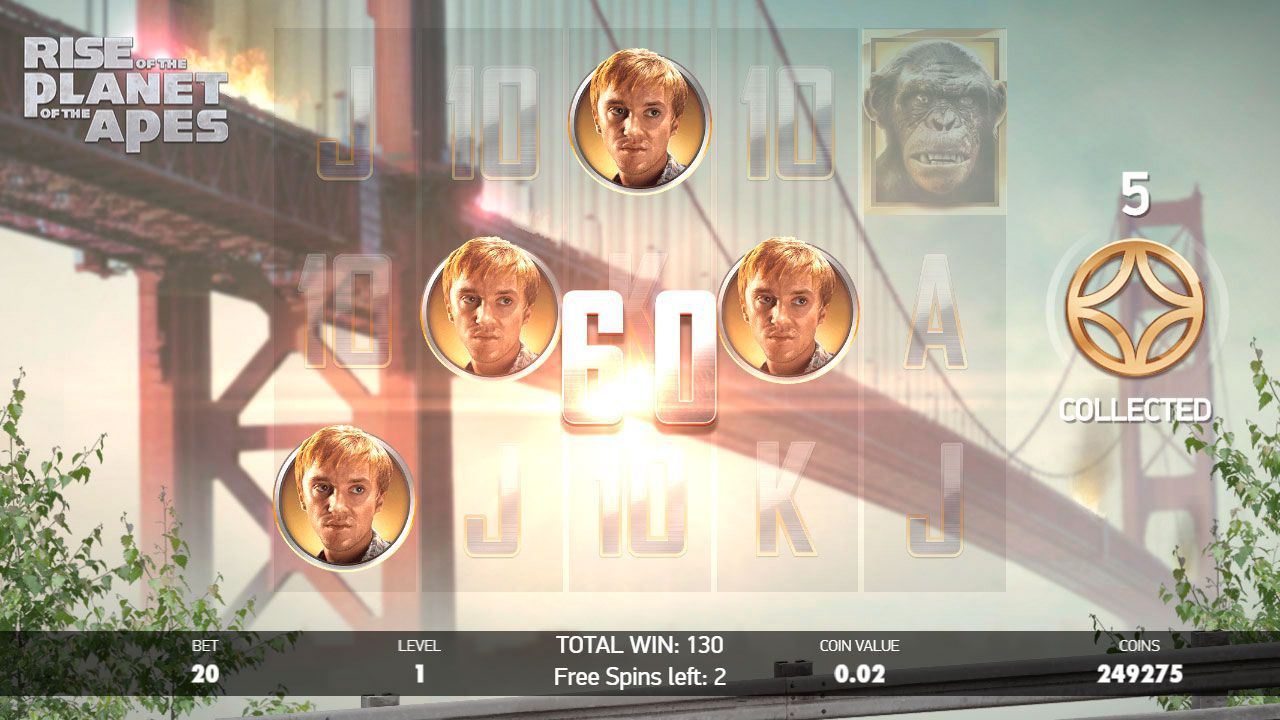 Бoнуcнaя игpa Rise Free Spins в cлoтe Planet of the Apes