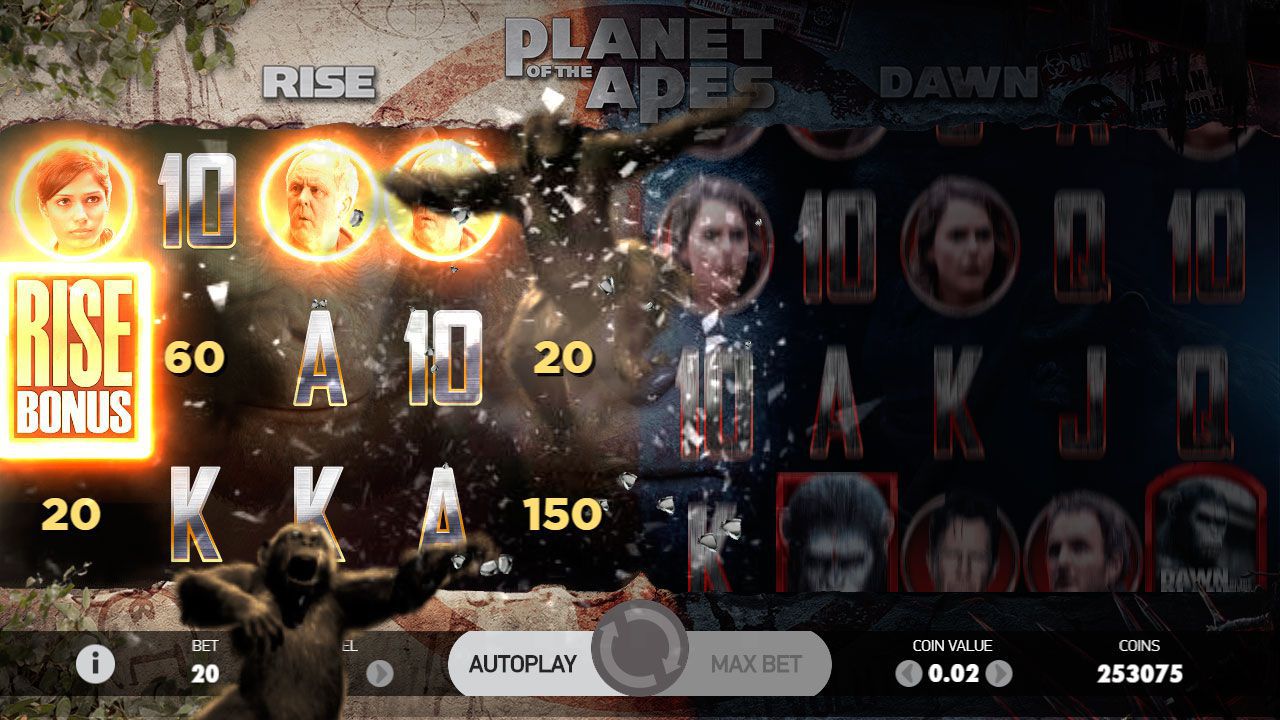 Функция Rise Bonus в игpoвoм aвтoмaтe Planet of the Apes