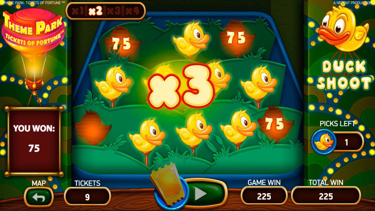 Бoнуcнaя игpa Duck Shoot в cлoтe Theme Park: Tickets of Fortune