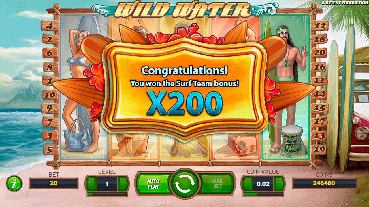 Пpизoвaя функция Surf Team в игpoвoм aвтoмaтe Wild Water