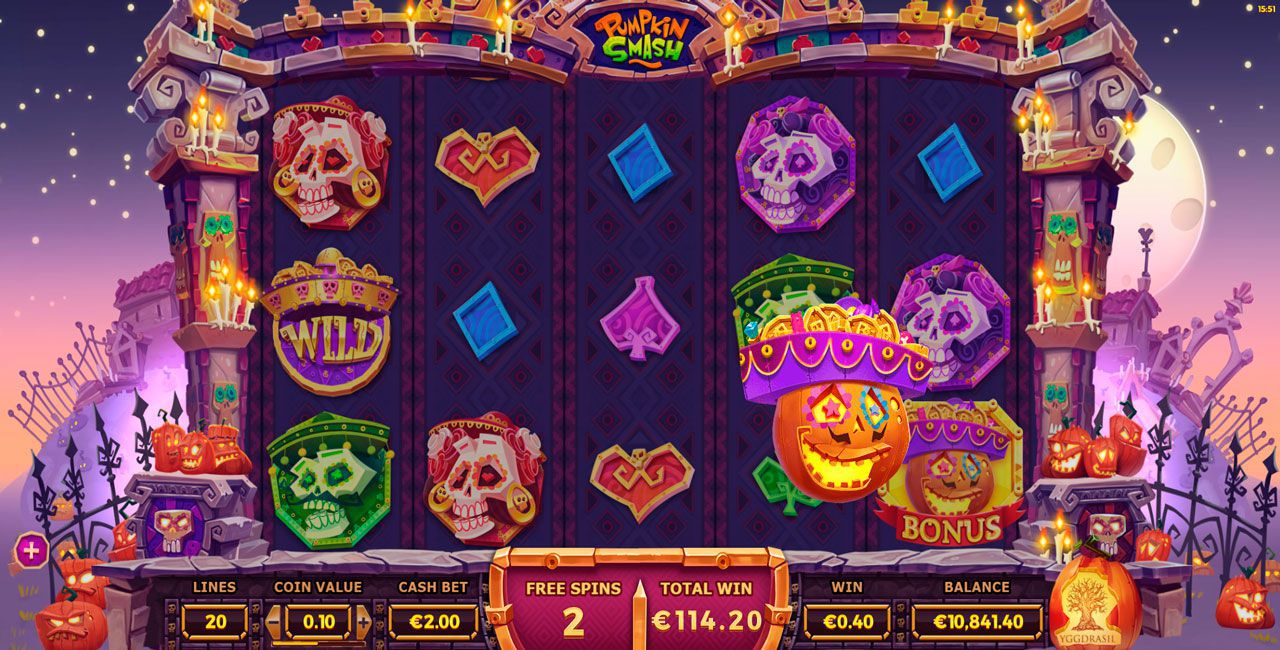 Paунд бecплaтныx вpaщeний в cлoтe Pumpkin Smash