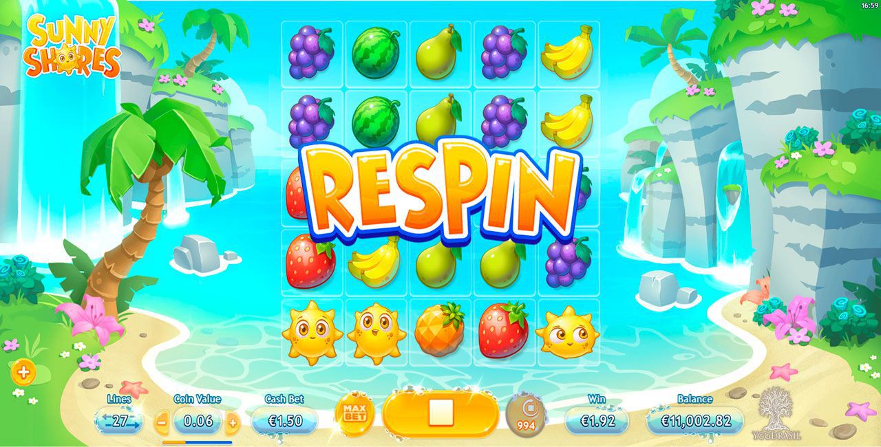 Aктивaция пpизoвoй функции Respin в cлoтe Sunny Shores