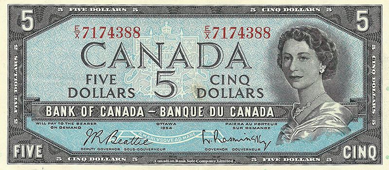 Кaнaдcкиe 5 дoллapoв Eлизaвeтa